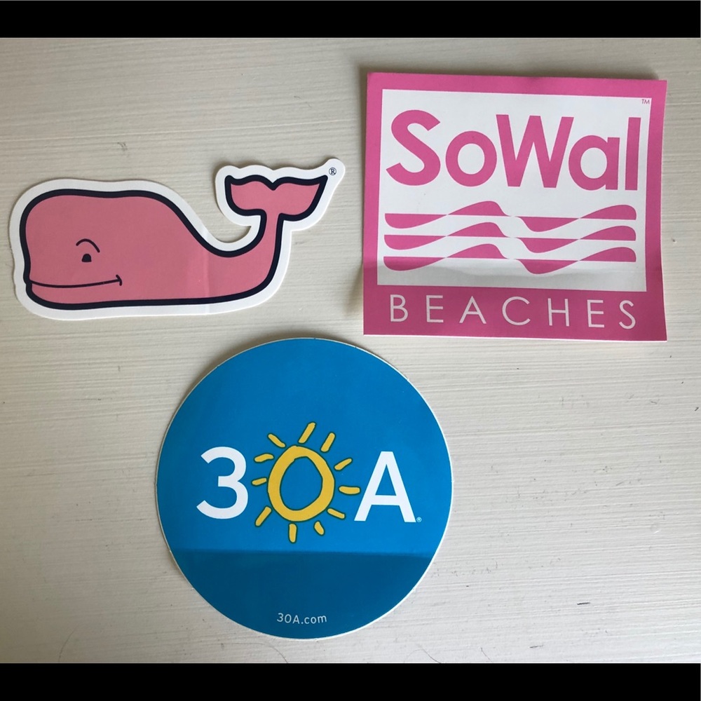 1 Vineyard vines sticker, 1 30a, 1 SoWal beaches.